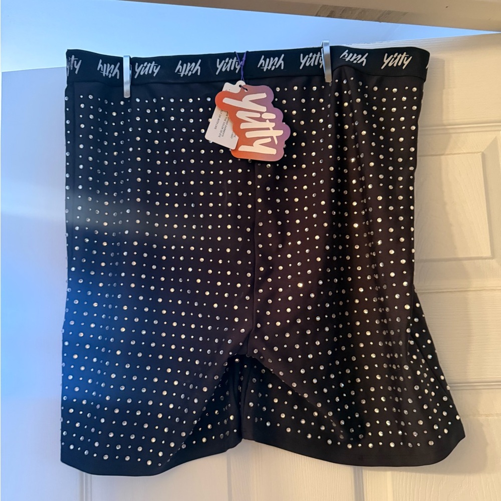 YITTY Black athletic shorts with rhinestones